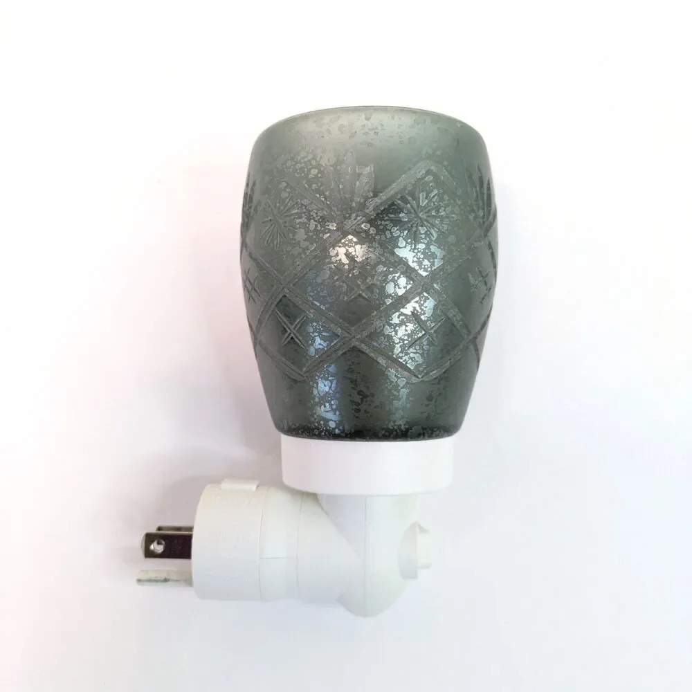 Scentsy Vintage Etched Green Glass Wall Plug In Mini Wax Warmer W/ Bulb 2015